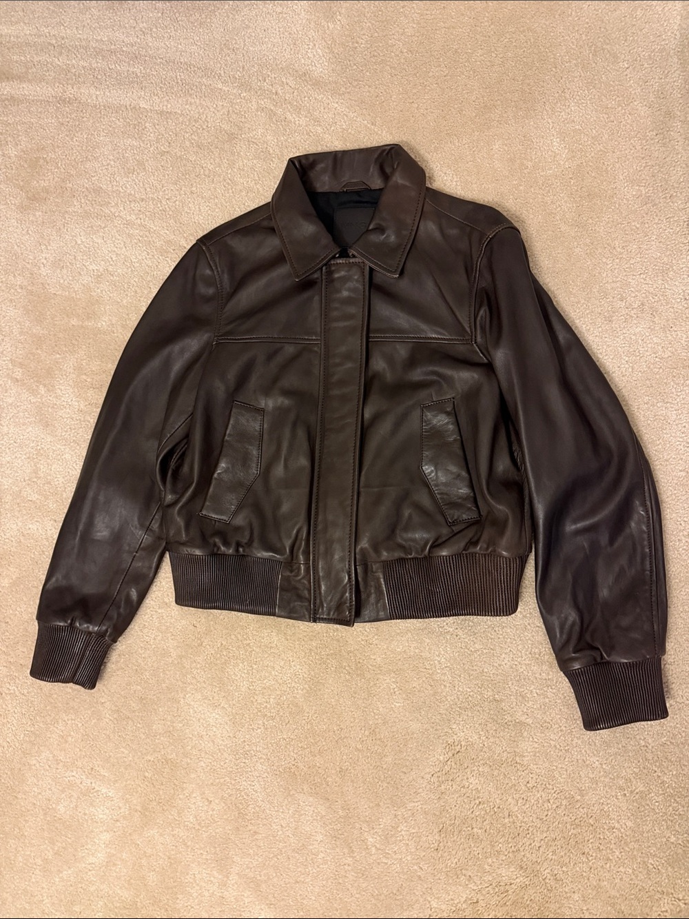 Mango brown leather bomber jacket size L